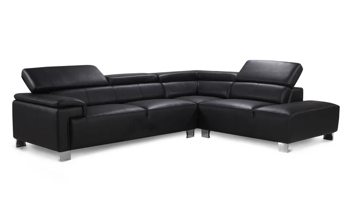 Genuine Leather Black Right Hand Facing Corner Sofa VENTO
