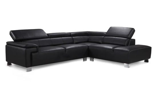 Genuine Leather Black Right Hand Facing Corner Sofa VENTO