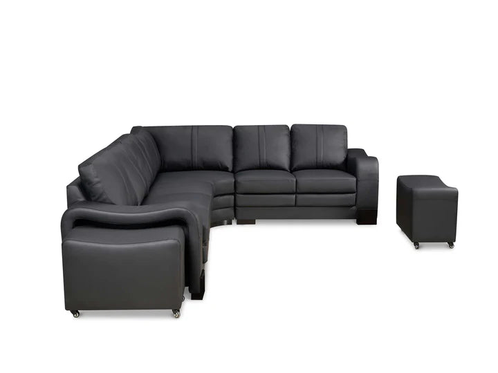 Genuine Leather Black 3C2 Corner Sofa with 2 Ottomans FORTE