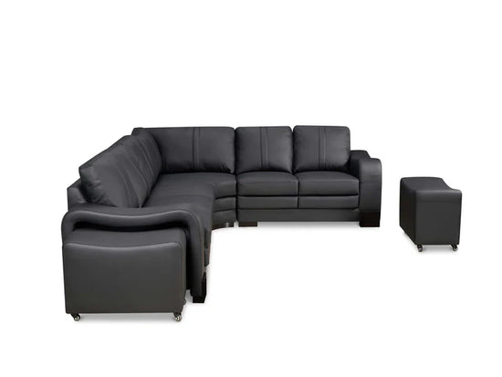 Genuine Leather Black 3C2 Corner Sofa with 2 Ottomans FORTE