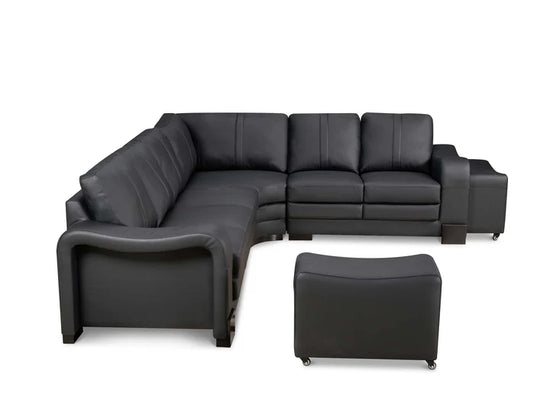 Genuine Leather Black 3C2 Corner Sofa with 2 Ottomans FORTE