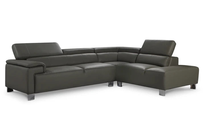 Genuine Leather Mid Grey Right Hand Facing Corner Sofa VENTO