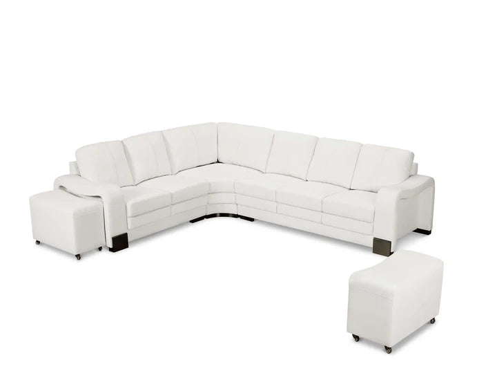 Genuine Leather White 2C3 Corner Sofa with 2 Ottomans FORTE