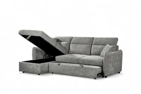 Grey Chenille Fabric 1C2 Corner Sofabed with Storage CORAGGIOSO