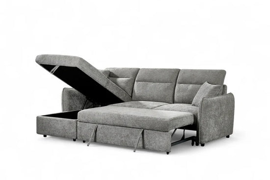 Grey Chenille Fabric 1C2 Corner Sofabed with Storage CORAGGIOSO