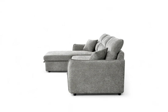 Grey Chenille Fabric 1C2 Corner Sofabed with Storage CORAGGIOSO