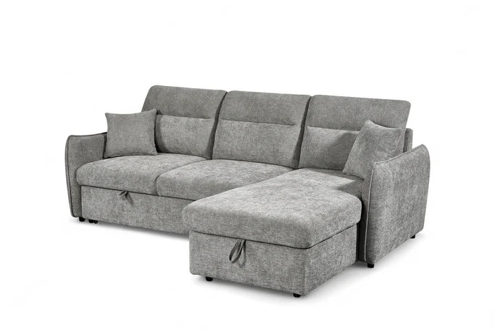 Grey Chenille Fabric 2C1 Corner Sofabed with Storage CORAGGIOSO