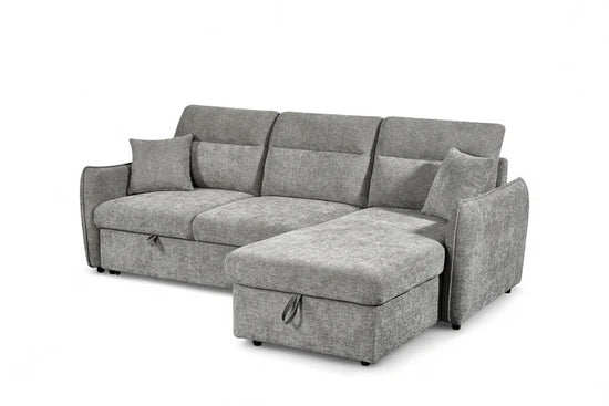 Grey Chenille Fabric 2C1 Corner Sofabed with Storage CORAGGIOSO