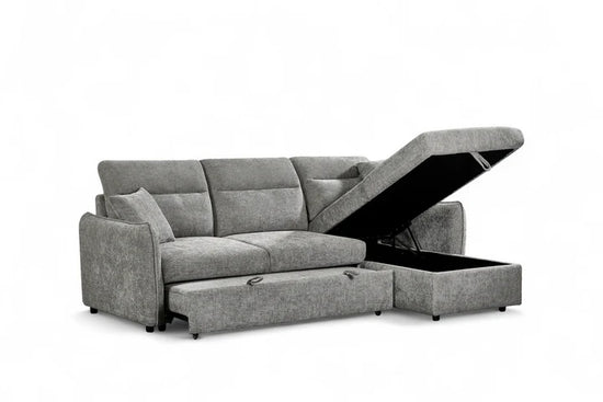 Grey Chenille Fabric 2C1 Corner Sofabed with Storage CORAGGIOSO