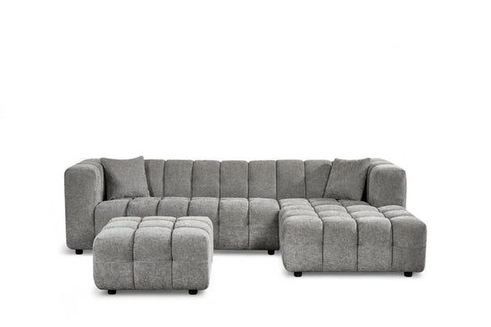 Grey Chenille Fabric Right Hand Facing Corner Sofa with Ottoman TRANQUILLITÀ