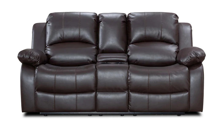 Faux Leather Brown 2 Seater Electric Recliner Sofa with Cup Holders and Console 1 SETTEE