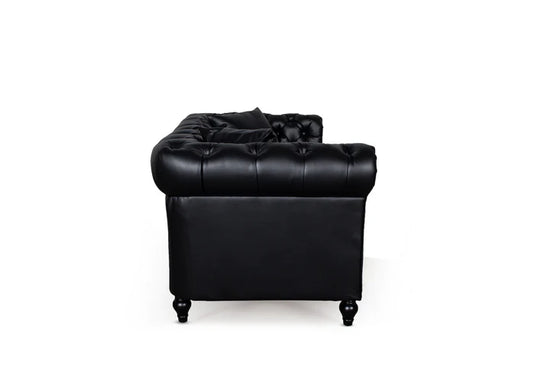 Faux Leather Black 2 Seater Chesterfield Sofa With Wooden Feet MODERNO