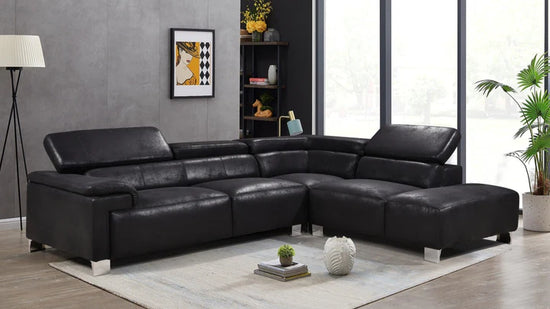 Faux Leather Black Suede Right Hand Facing Corner Sofa VENTO(1)