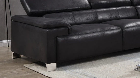 Faux Leather Black Suede Right Hand Facing Corner Sofa VENTO(1)