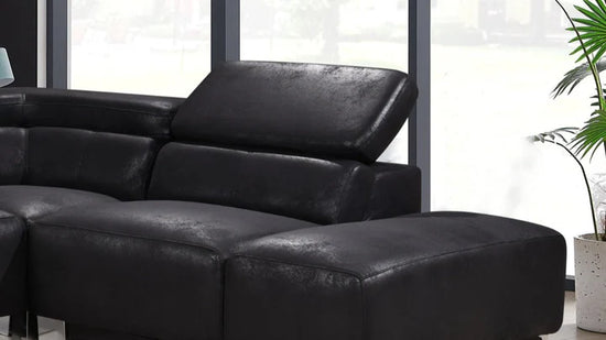 Faux Leather Black Suede Right Hand Facing Corner Sofa VENTO(1)