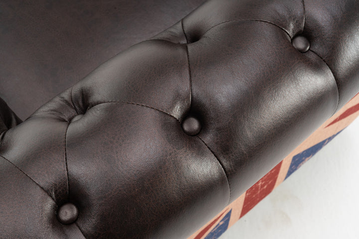 Faux Leather Brown 1 Seater Union Jack Chesterfield Sofa