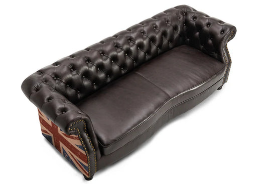 Faux Leather Brown 3 + 2 Seater Union Jack Chesterfield Sofa Set