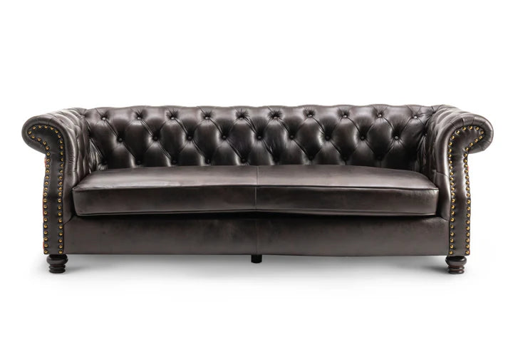 Faux Leather Brown 3 Seater Union Jack Chesterfield Sofa
