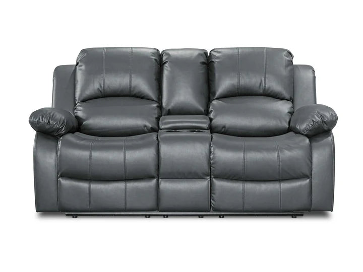 Faux Leather Grey 2 Seater Electric Recliner Sofa with Cup Holders and Console SETTEE