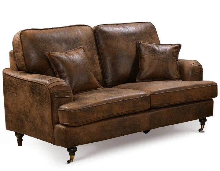 Faux Leather Suede Brown 2 Seater Bella Sofa with Plain Cushions ASBURY