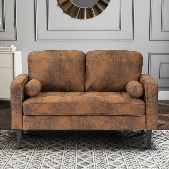 Faux Leather Suede Brown 2 Seater Sofa BRINDISI