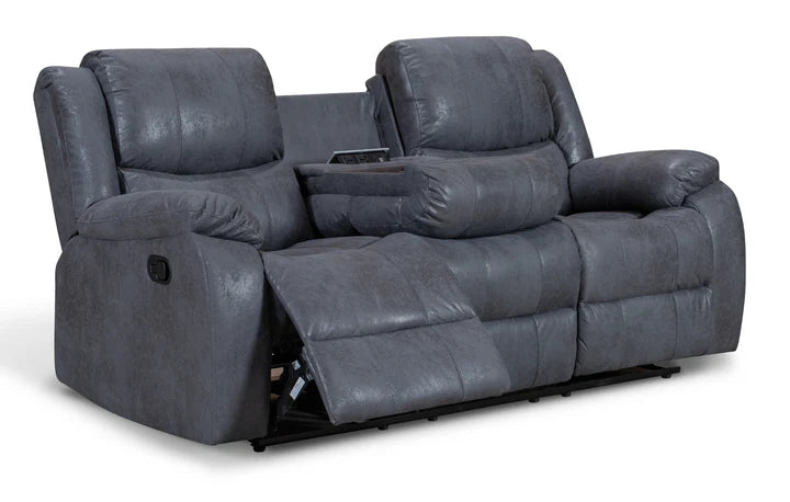 Faux Leather Suede Grey 3 Seater Manual Recliner Sofa NAPOLI