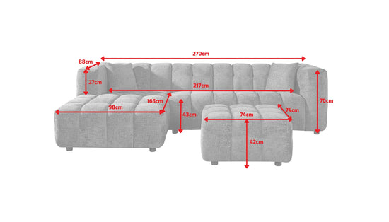 Pale Blue Chenille Fabric Left Hand Facing Corner Sofa with Ottoman TRANQUILLITÀ