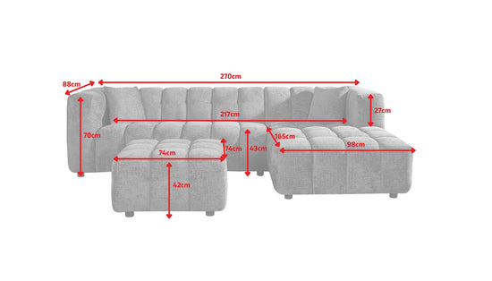 Pale Blue Chenille Fabric Right Hand Facing Corner Sofa with Ottoman TRANQUILLITÀ