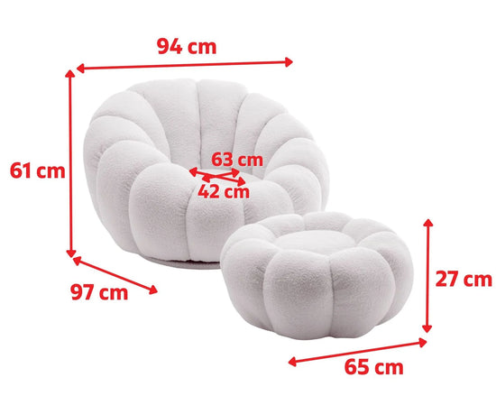 Teddy Boucle Fabric White 1 Seater Swivel Sofa with Footstool MIRIELLE