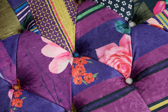 Multicoloured Fabric Patchwork 1 Seater Scroll Arm Chesterfield Sofa AMALFI