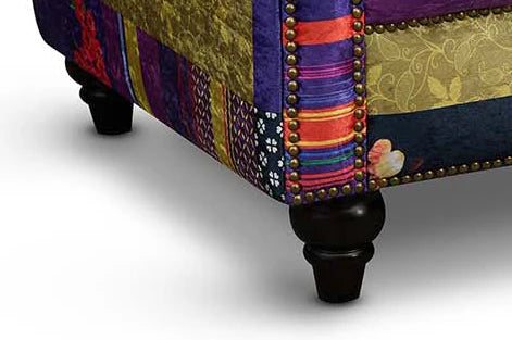 Multicoloured Fabric Patchwork 1 Seater Scroll Arm Chesterfield Sofa AMALFI