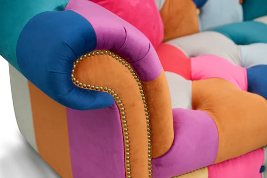 Multicoloured Velvet Patchwork 2 + 2 Seater Scroll Arm Chesterfield Sofa Set AMALFI