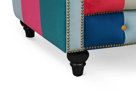 Multicoloured Velvet Patchwork 2 + 2 Seater Scroll Arm Chesterfield Sofa Set AMALFI