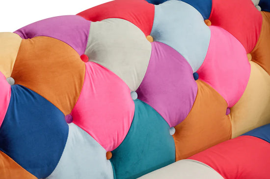 Multicoloured Velvet Patchwork 3 + 1 Seater Scroll Arm Chesterfield Sofa Set CAPRI