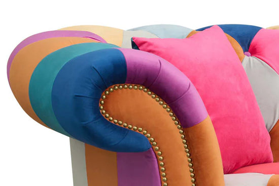 Multicoloured Velvet Patchwork 3 + 1 Seater Scroll Arm Chesterfield Sofa Set CAPRI