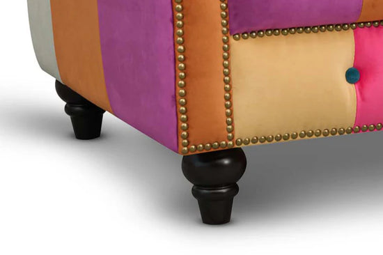 Multicoloured Velvet Patchwork 3 + 1 Seater Scroll Arm Chesterfield Sofa Set CAPRI