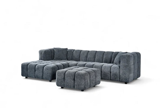 Pale Blue Chenille Fabric Left Hand Facing Corner Sofa with Ottoman TRANQUILLITÀ
