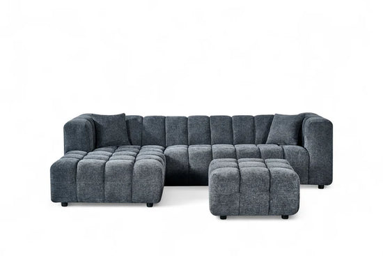 Pale Blue Chenille Fabric Left Hand Facing Corner Sofa with Ottoman TRANQUILLITÀ