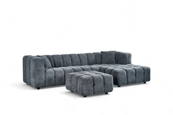 Pale Blue Chenille Fabric Right Hand Facing Corner Sofa with Ottoman TRANQUILLITÀ