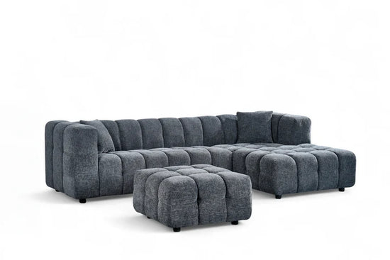 Pale Blue Chenille Fabric Right Hand Facing Corner Sofa with Ottoman TRANQUILLITÀ
