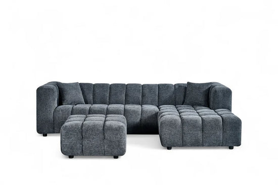 Pale Blue Chenille Fabric Right Hand Facing Corner Sofa with Ottoman TRANQUILLITÀ