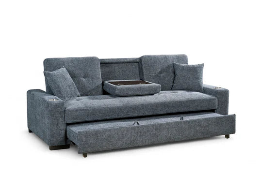 Pale Blue Chenille Fabric 3 Seater Sofabed CARLO