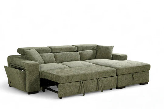 Green Chenille Fabric 2C1 Corner Sofabed with Storage NOBILE