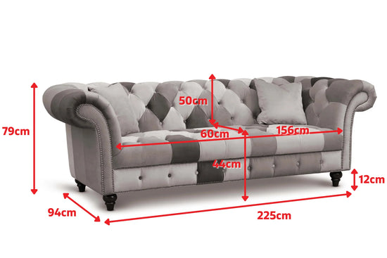 Multicoloured Velvet Patchwork 3 + 1 Seater Scroll Arm Chesterfield Sofa Set CAPRI