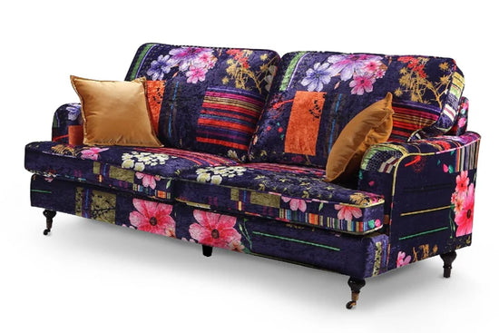 Purple Patchwork Fabric 3 Seater Bella Sofa  ASBURY