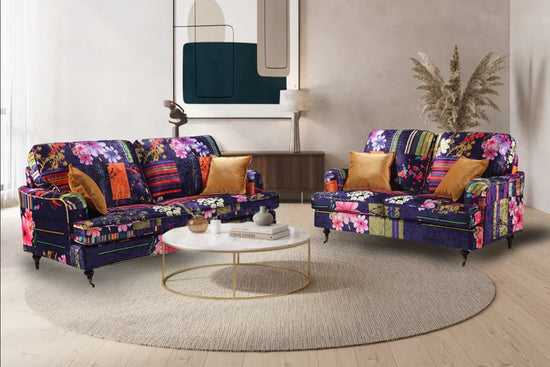 Multicoloured Fabric Patchwork 3 + 2 Seater Bella Sofa Set ASBURY