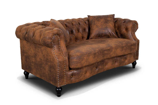 Faux Leather Suede Brown 2 Seater Chesterfield Sofa LUSSO