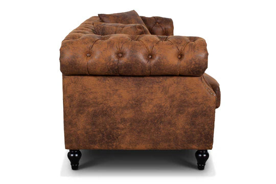 Faux Leather Suede Brown 2 Seater Chesterfield Sofa LUSSO
