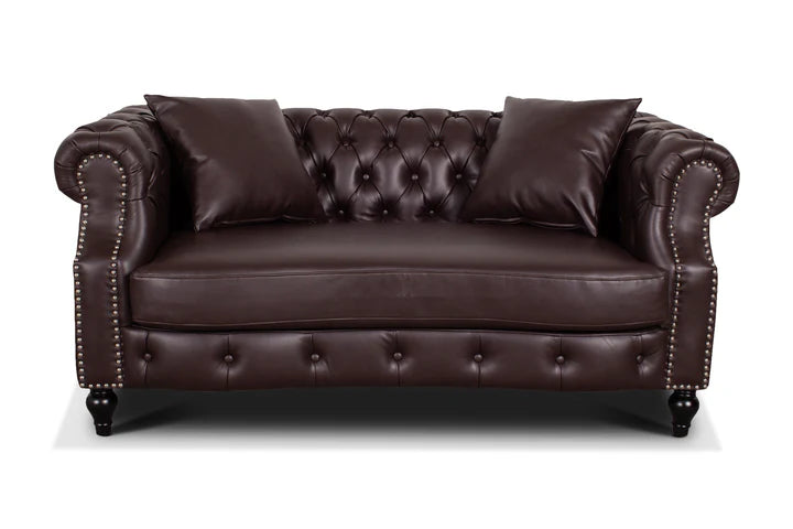Faux Leather Brown 3 + 2 Seater Chesterfield Sofa Set LUSSO