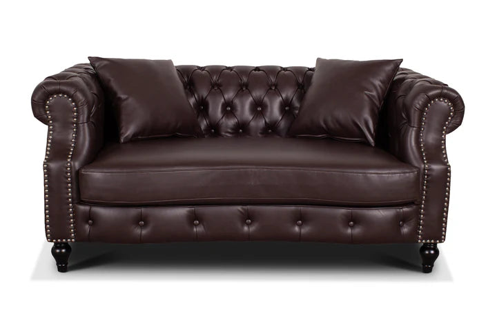 Faux Leather Brown 2 Seater Chesterfield Sofa LUSSO